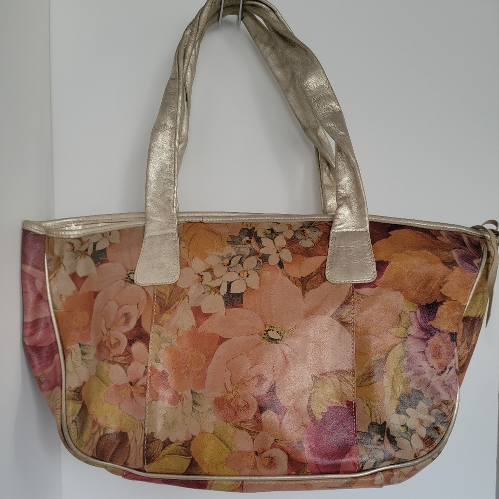 Maurizio Taiuti Leather Foral Handbag Preowned
